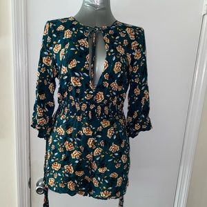 Green floral print romper